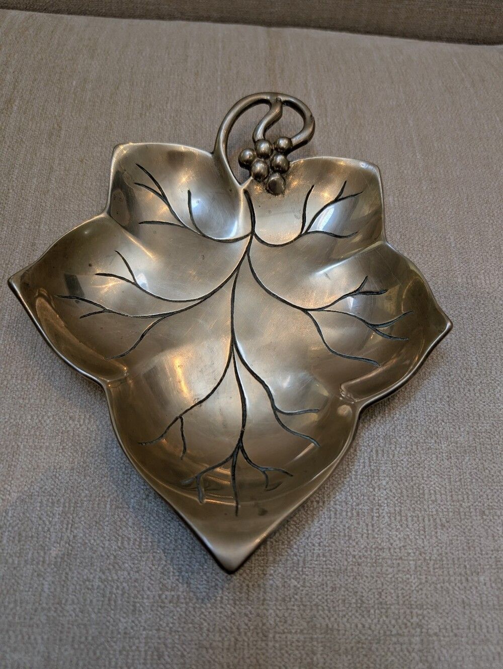 Vintage Brass Grape Leaf-Shaped Dish
